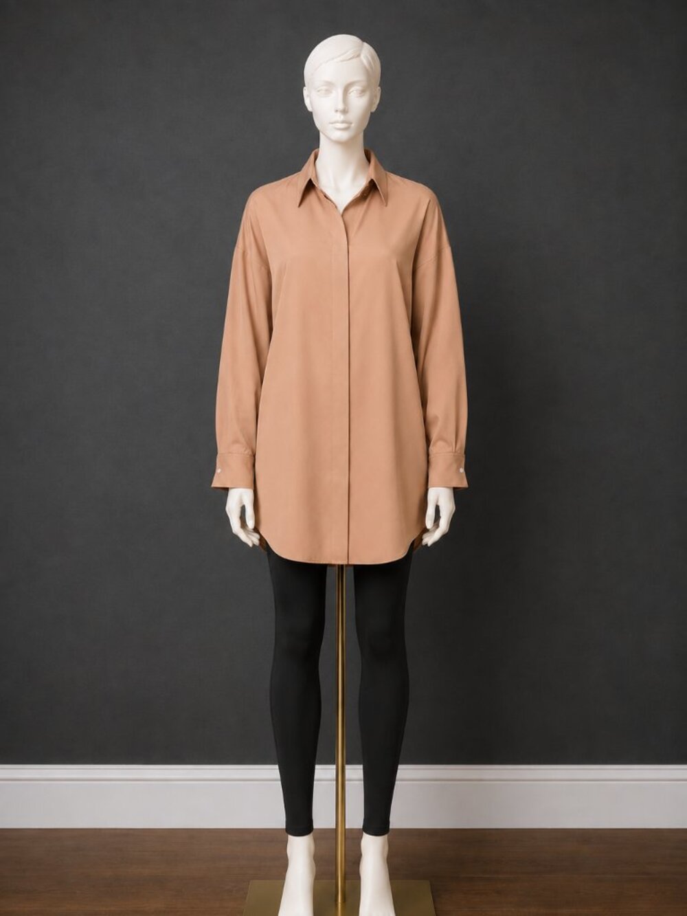 The Warmy Oversized Lapel Button Shirt Dress Beige Size S NWT